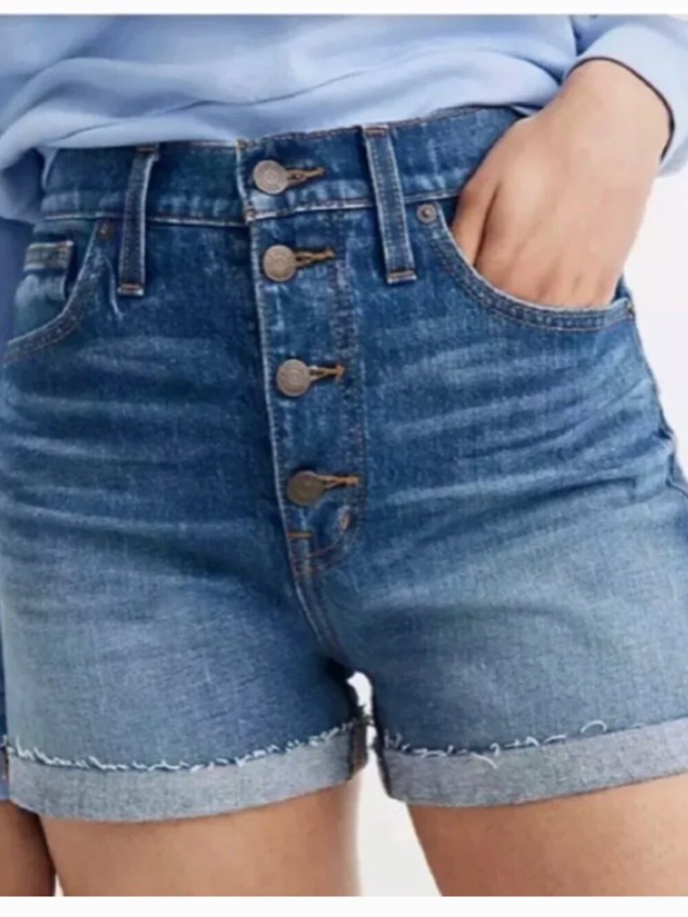 Madewell High Rise Denim Shorts Button Fly Frayed Hem Size 26